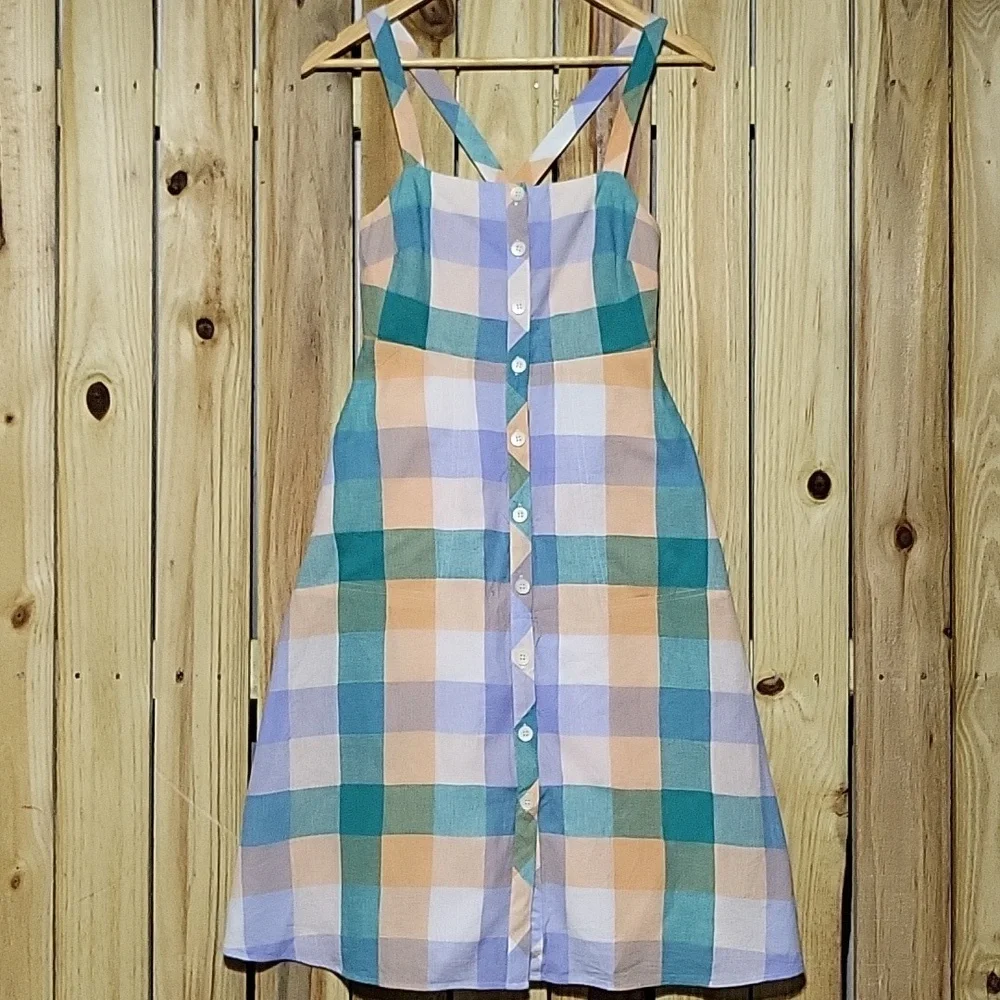 Madewell Rainbow Plaid Button Dress - Picture 2 of 6